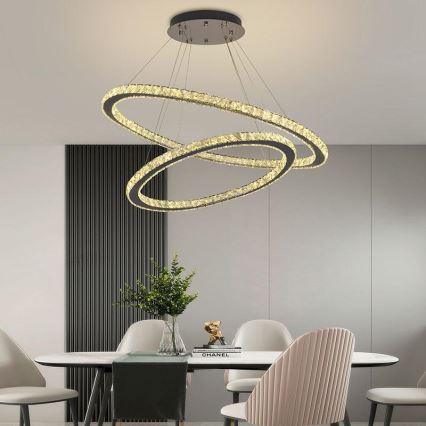 Candelabro suspenso de cristal LED com regulação LED/160W/230V 3000-6500K prateado + controlo remoto
