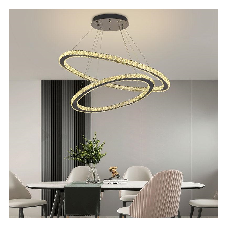Candelabro suspenso de cristal LED com regulação LED/160W/230V 3000-6500K prateado + controlo remoto