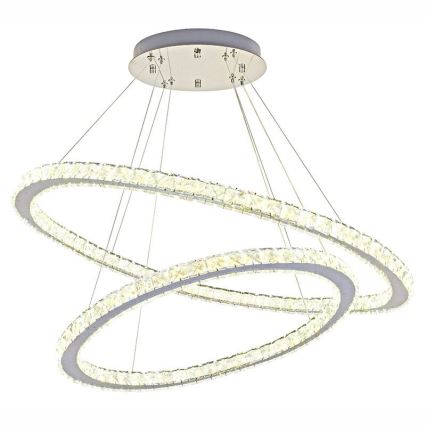 Candelabro suspenso de cristal LED com regulação LED/160W/230V 3000-6500K prateado + controlo remoto