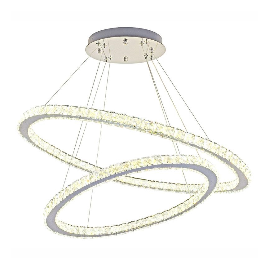 Candelabro suspenso de cristal LED com regulação LED/160W/230V 3000-6500K prateado + controlo remoto