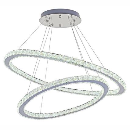 Candelabro suspenso de cristal LED com regulação LED/160W/230V 3000-6500K prateado + controlo remoto