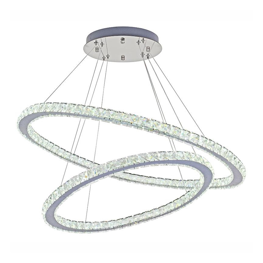 Candelabro suspenso de cristal LED com regulação LED/160W/230V 3000-6500K prateado + controlo remoto