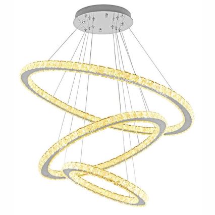 Candelabro suspenso de cristal LED com regulação LED/210W/230V 3000-6500K prateado + controlo remoto