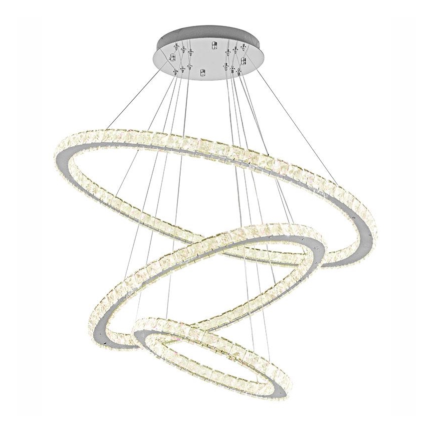 Candelabro suspenso de cristal LED com regulação LED/210W/230V 3000-6500K prateado + controlo remoto