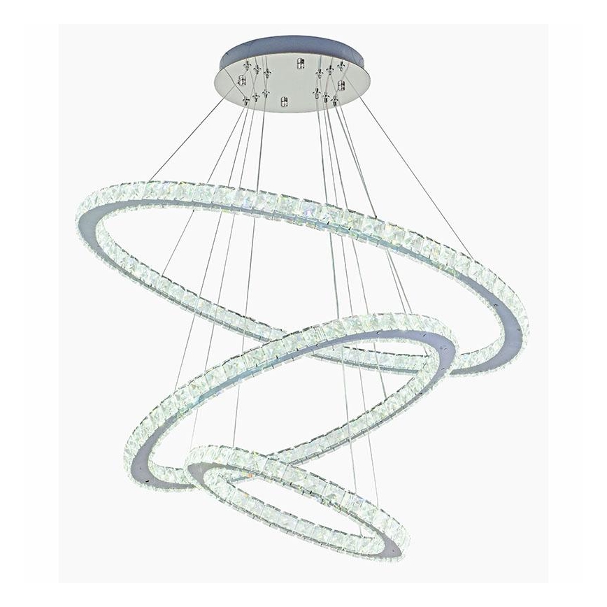 Candelabro suspenso de cristal LED com regulação LED/210W/230V 3000-6500K prateado + controlo remoto