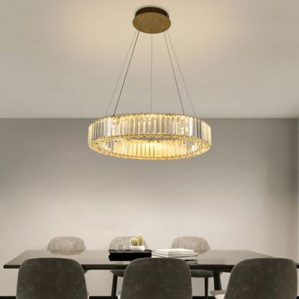 Candelabro suspenso de cristal LED com regulação LED/40W/230V 3000-6500K cromado/dourada + controlo remoto