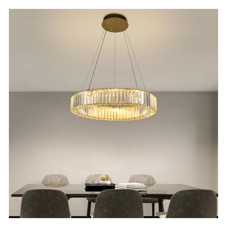Candelabro suspenso de cristal LED com regulação LED/40W/230V 3000-6500K cromado/dourada + controlo remoto