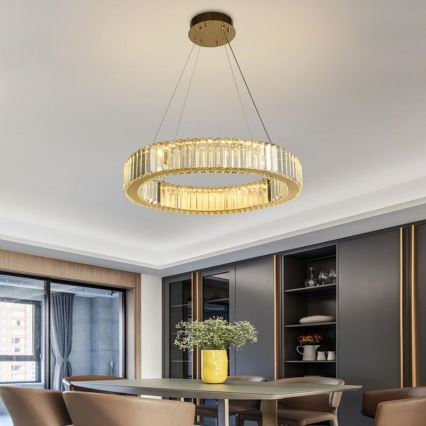 Candelabro suspenso de cristal LED com regulação LED/40W/230V 3000-6500K cromado/dourada + controlo remoto