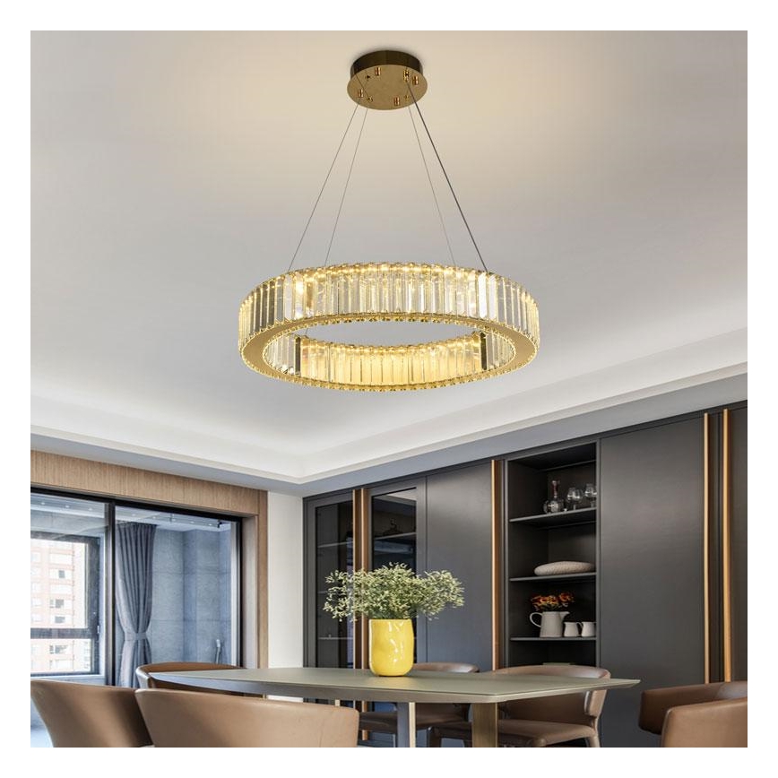 Candelabro suspenso de cristal LED com regulação LED/40W/230V 3000-6500K cromado/dourada + controlo remoto