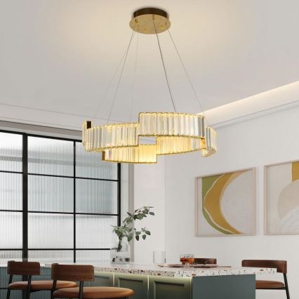 Candelabro suspenso de cristal LED com regulação LED/40W/230V 3000-6500K dourada + controlo remoto