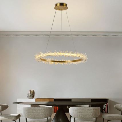 Candelabro suspenso de cristal LED com regulação LED/40W/230V 3000-6500K dourada + controlo remoto