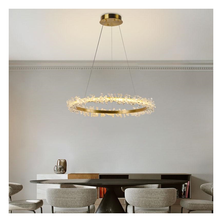 Candelabro suspenso de cristal LED com regulação LED/40W/230V 3000-6500K dourada + controlo remoto