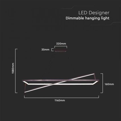 Candelabro suspenso LED com regulação LED/45W/230V 3000K 114 cm preto
