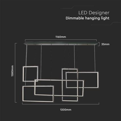 Candelabro suspenso LED com regulação LED/45W/230V 3000K preto