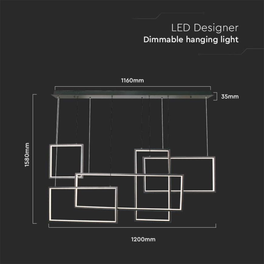 Candelabro suspenso LED com regulação LED/45W/230V 3000K preto