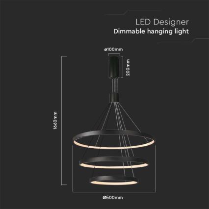 Candelabro suspenso LED com regulação LED/46W/230V 3000K preto