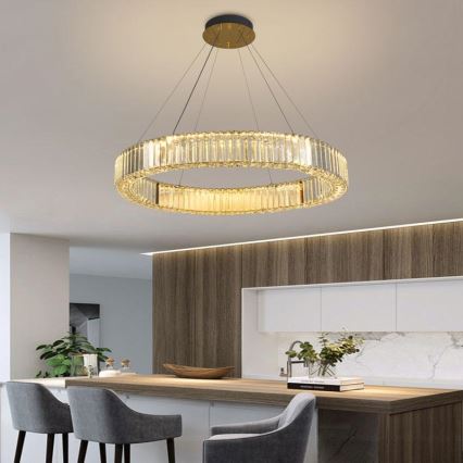 Candelabro suspenso de cristal LED com regulação LED/50W/230V 3000-6500K cromado/dourada + controlo remoto