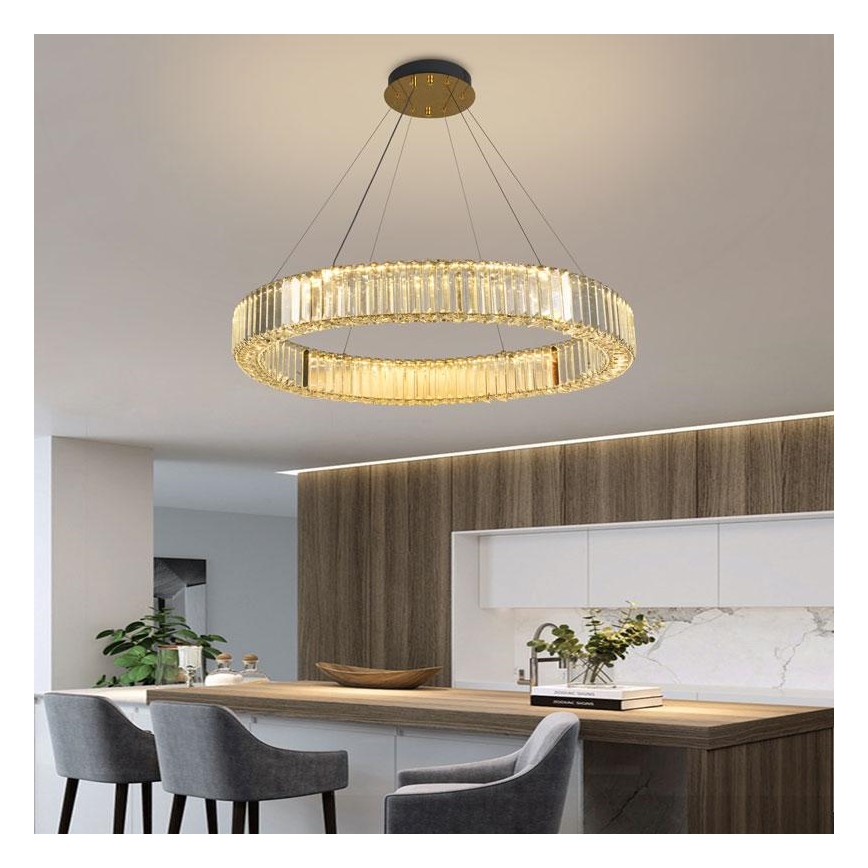 Candelabro suspenso de cristal LED com regulação LED/50W/230V 3000-6500K cromado/dourada + controlo remoto