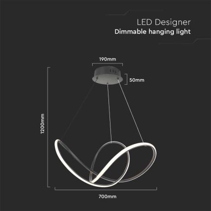 Candelabro suspenso LED com regulação LED/50W/230V 3000K preto