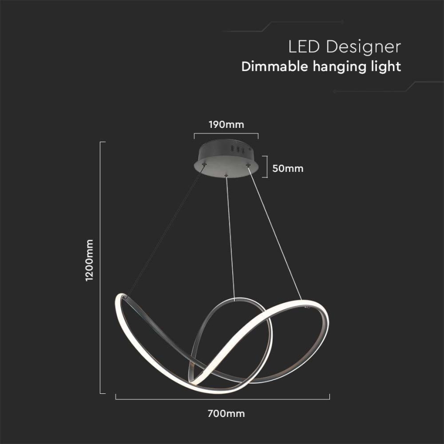 Candelabro suspenso LED com regulação LED/50W/230V 3000K preto