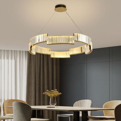 Candelabro suspenso de cristal LED com regulação LED/60W/230V 3000-6500K dourada + controlo remoto
