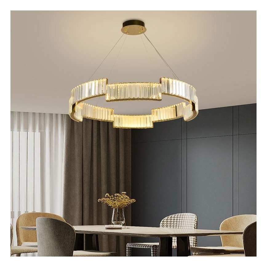 Candelabro suspenso de cristal LED com regulação LED/60W/230V 3000-6500K dourada + controlo remoto