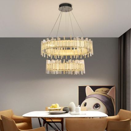 LED Regulação cristal candelabro suspenso LED/65W/230V 3000-6500K + controlo remoto