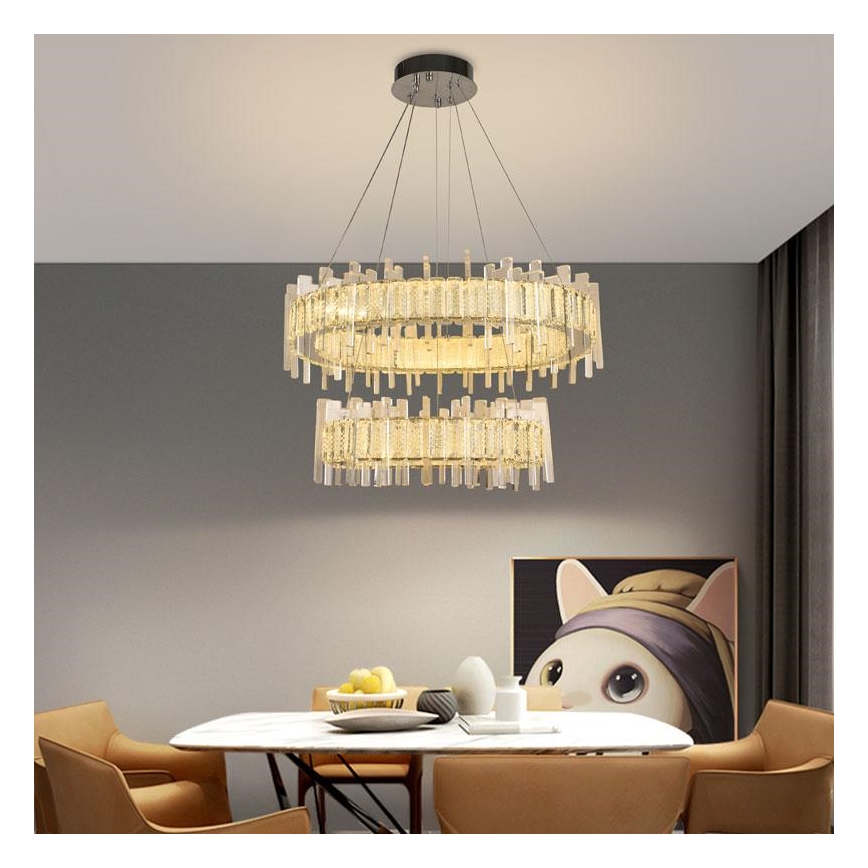 LED Regulação cristal candelabro suspenso LED/65W/230V 3000-6500K + controlo remoto