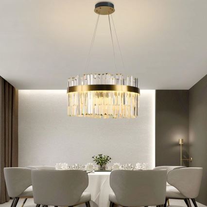 Candelabro suspenso de cristal LED com regulação LED/70W/230V 3000-6500K dourada + controlo remoto