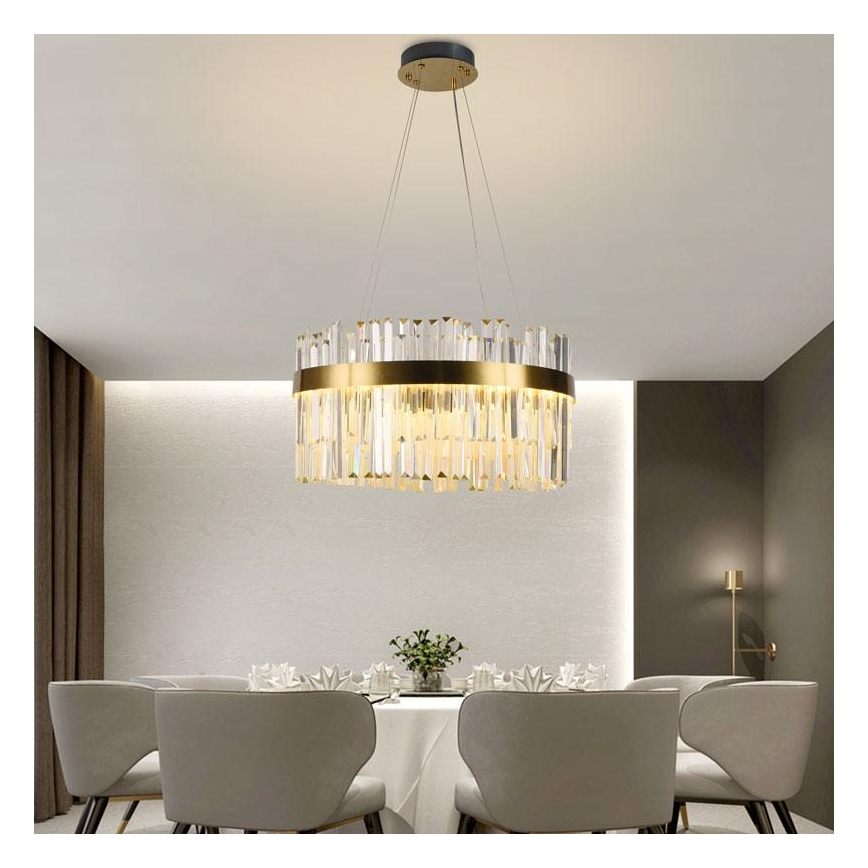 Candelabro suspenso de cristal LED com regulação LED/70W/230V 3000-6500K dourada + controlo remoto
