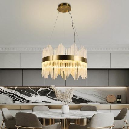 Candelabro suspenso de cristal LED com regulação LED/70W/230V 3000-6500K dourada + controlo remoto