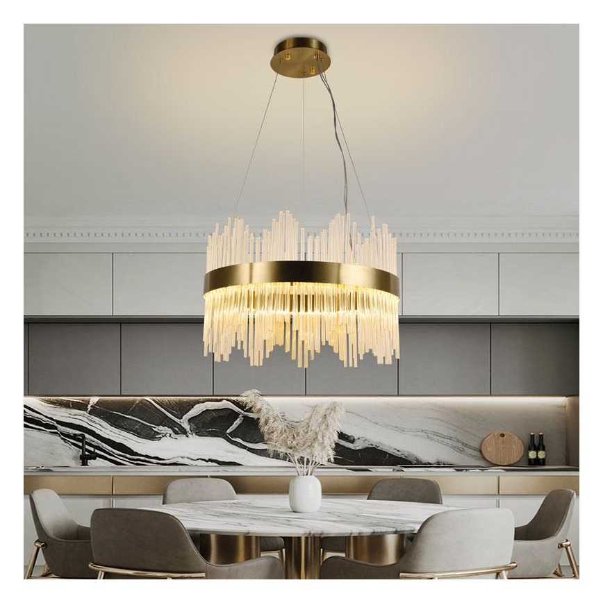 Candelabro suspenso de cristal LED com regulação LED/70W/230V 3000-6500K dourada + controlo remoto