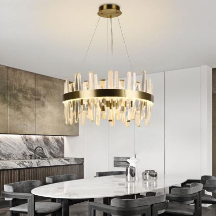 Candelabro suspenso de cristal LED com regulação LED/80W/230V 3000-6500K dourada + controlo remoto