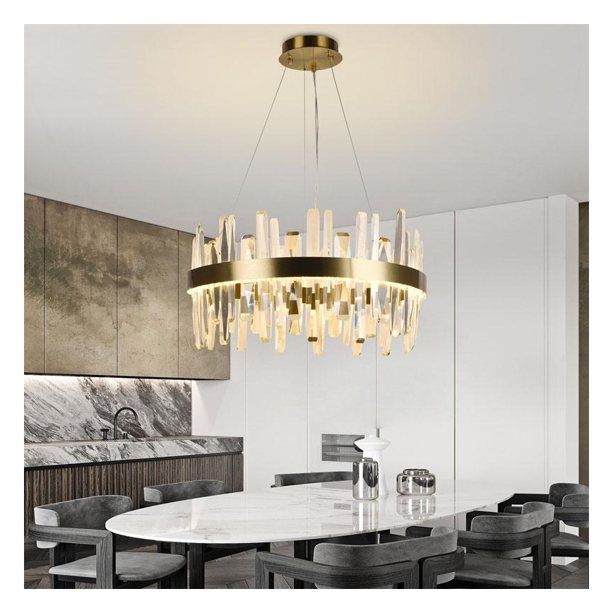 Candelabro suspenso de cristal LED com regulação LED/80W/230V 3000-6500K dourada + controlo remoto