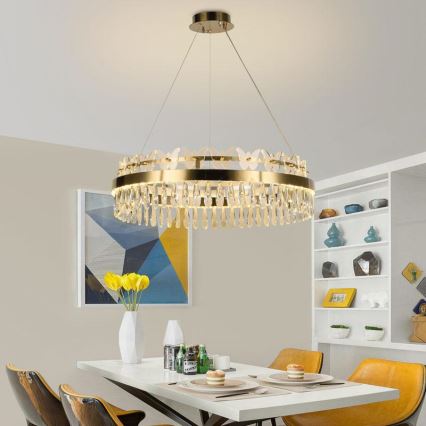 Candelabro suspenso de cristal LED com regulação LED/80W/230V 3000-6500K dourada + controlo remoto
