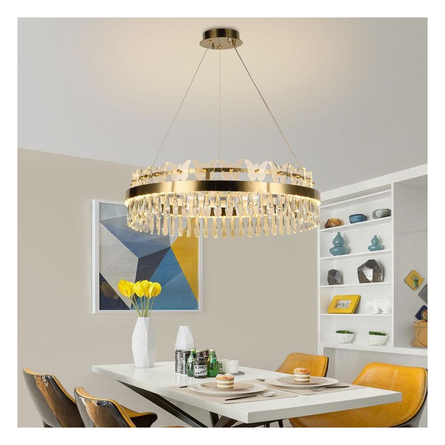 Candelabro suspenso de cristal LED com regulação LED/80W/230V 3000-6500K dourada + controlo remoto