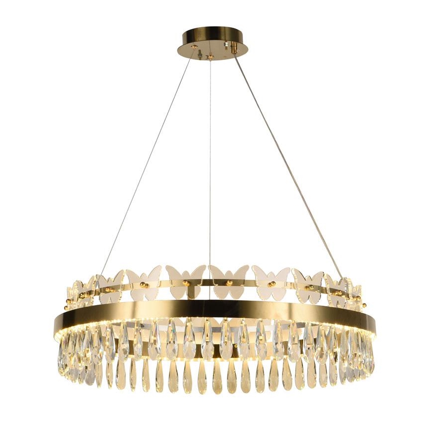 Candelabro suspenso de cristal LED com regulação LED/80W/230V 3000-6500K dourada + controlo remoto