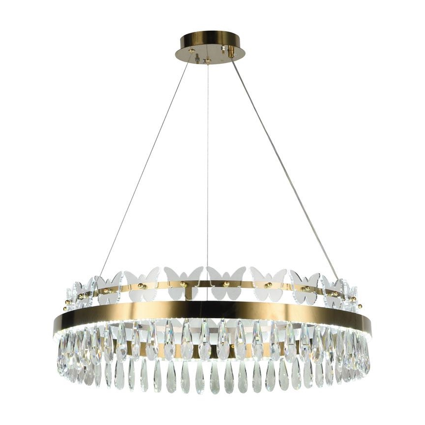 Candelabro suspenso de cristal LED com regulação LED/80W/230V 3000-6500K dourada + controlo remoto