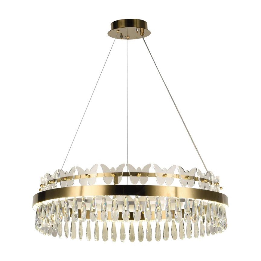Candelabro suspenso de cristal LED com regulação LED/80W/230V 3000-6500K dourada + controlo remoto