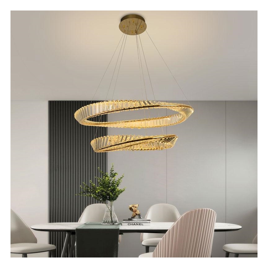 Candelabro suspenso de cristal LED com regulação LED/90W/230V 3000-6500K dourada/cromado + controlo remoto
