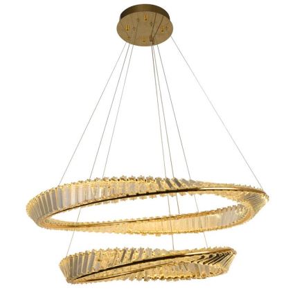 Candelabro suspenso de cristal LED com regulação LED/90W/230V 3000-6500K dourada/cromado + controlo remoto