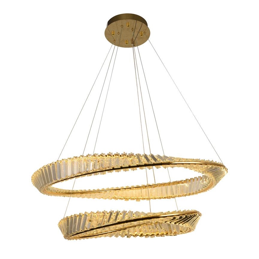 Candelabro suspenso de cristal LED com regulação LED/90W/230V 3000-6500K dourada/cromado + controlo remoto