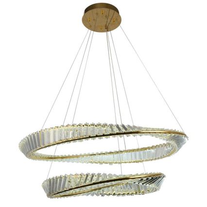 Candelabro suspenso de cristal LED com regulação LED/90W/230V 3000-6500K dourada/cromado + controlo remoto