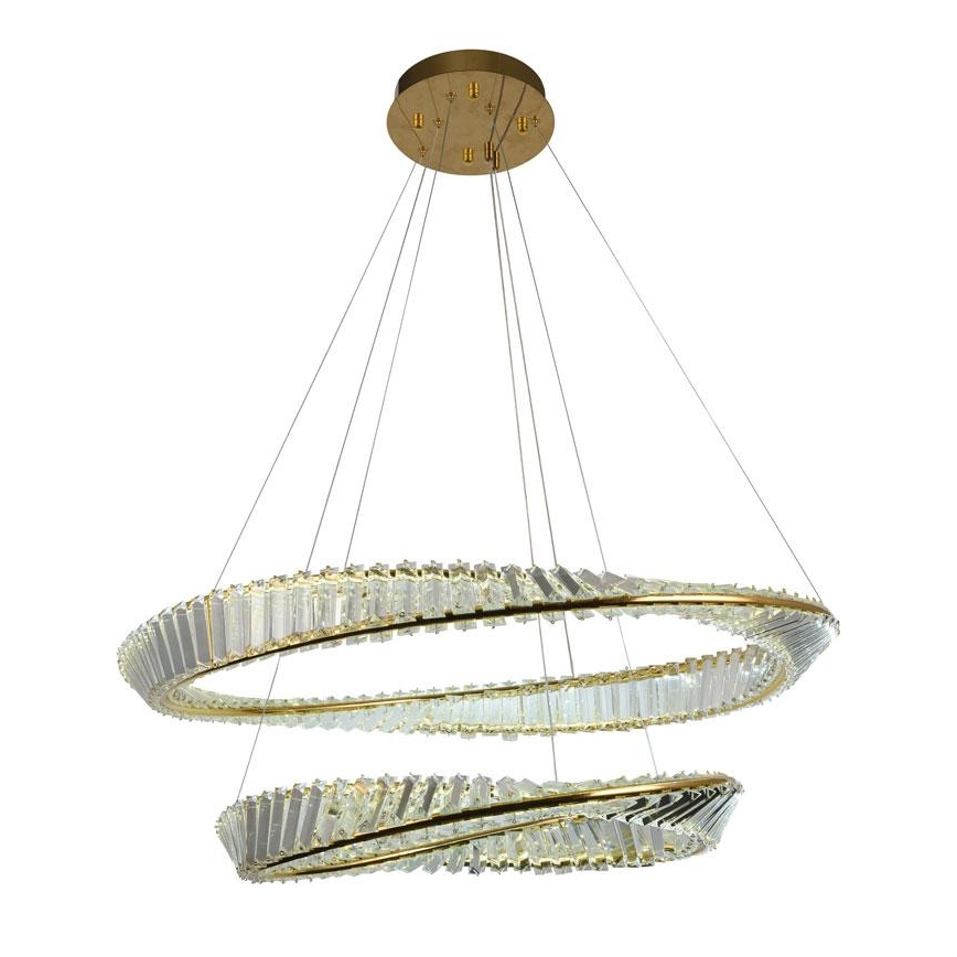 Candelabro suspenso de cristal LED com regulação LED/90W/230V 3000-6500K dourada/cromado + controlo remoto