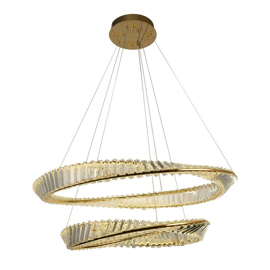 Candelabro suspenso de cristal LED com regulação LED/90W/230V 3000-6500K dourada/cromado + controlo remoto