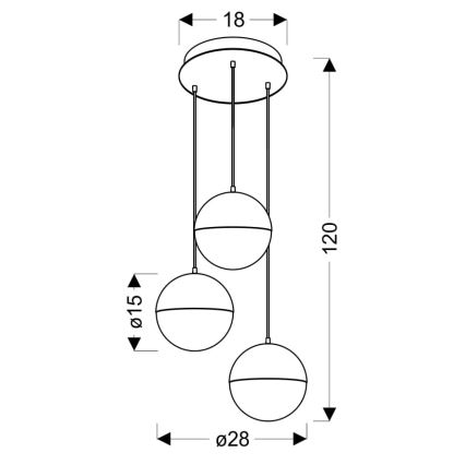 Candelabro suspenso LED FURNI 3xLED/5W/230V dourado