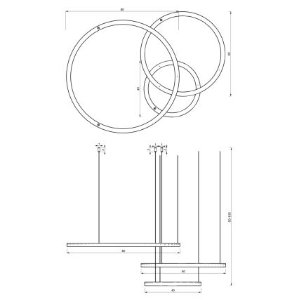 Candelabro suspenso LED GALAXIA LED/85W/230V preto