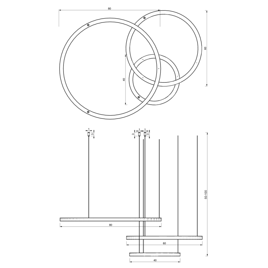Candelabro suspenso LED GALAXIA LED/85W/230V preto