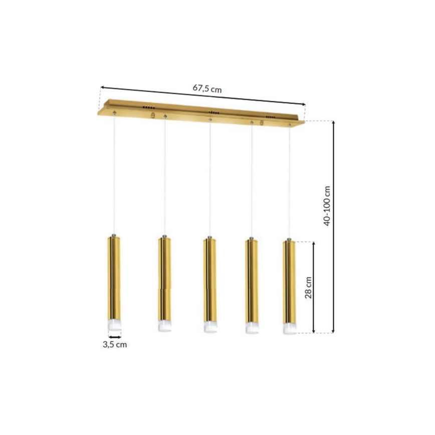Candelabro suspenso LED GOLDIE 5xLED/25W/230V dourado