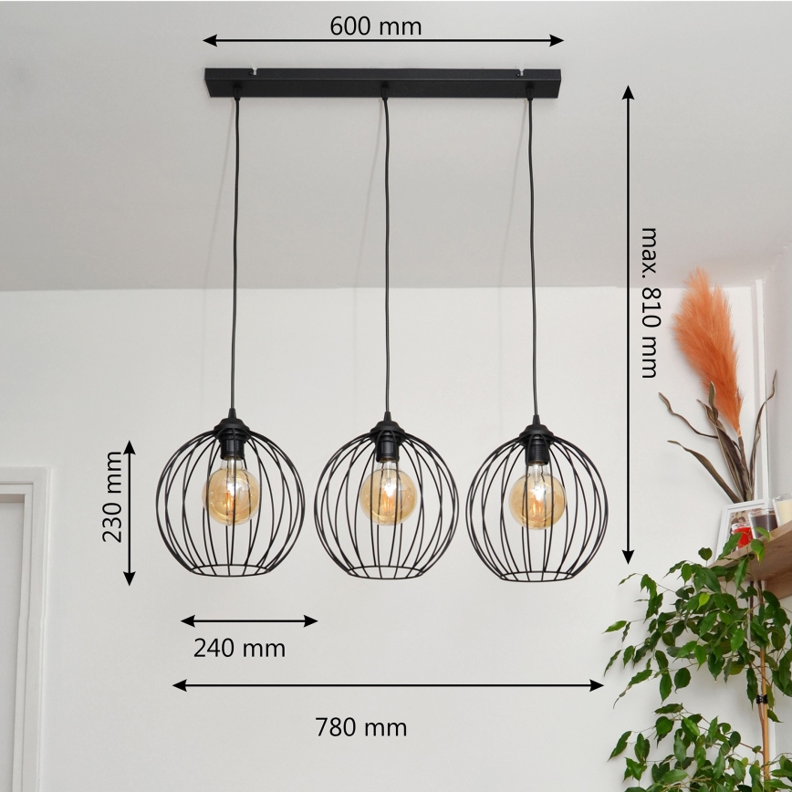 Candelabro suspenso LED MERCURE 3xE27/15W/230V